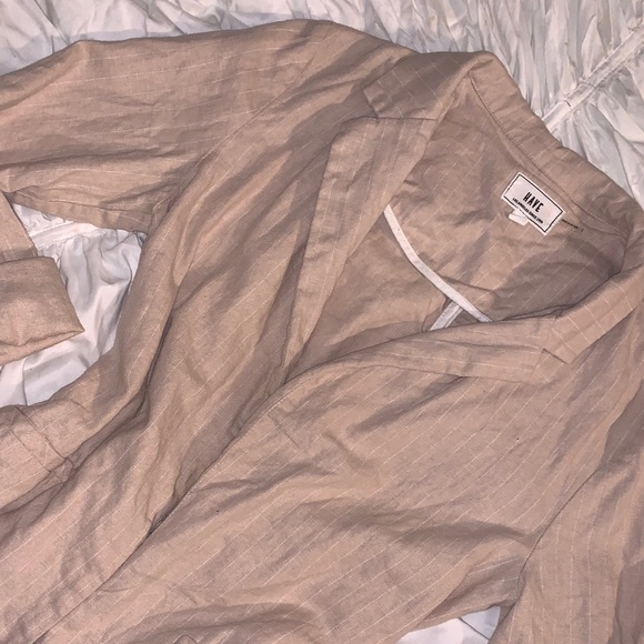 M | HAVE | Open Blazer Linen | Pinstripe Tan - Picture 2 of 2